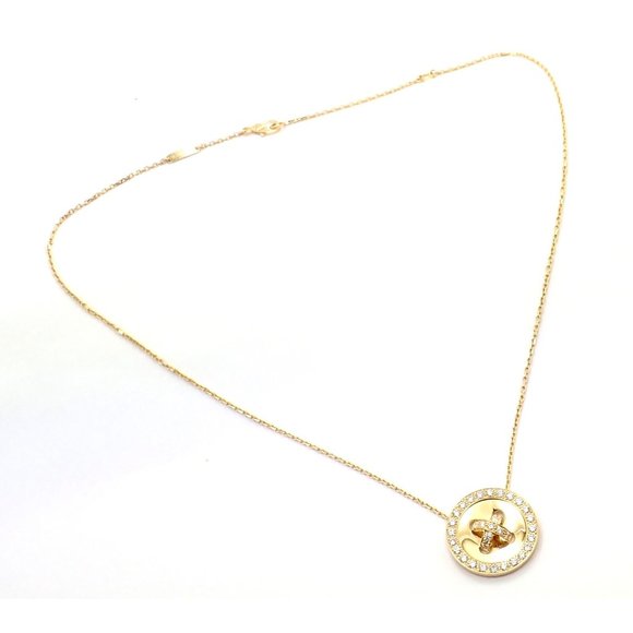 Authentic! Van Cleef & Arpels 18k Yellow Gold Diamond Button Pendant Necklace - Picture 3 of 9